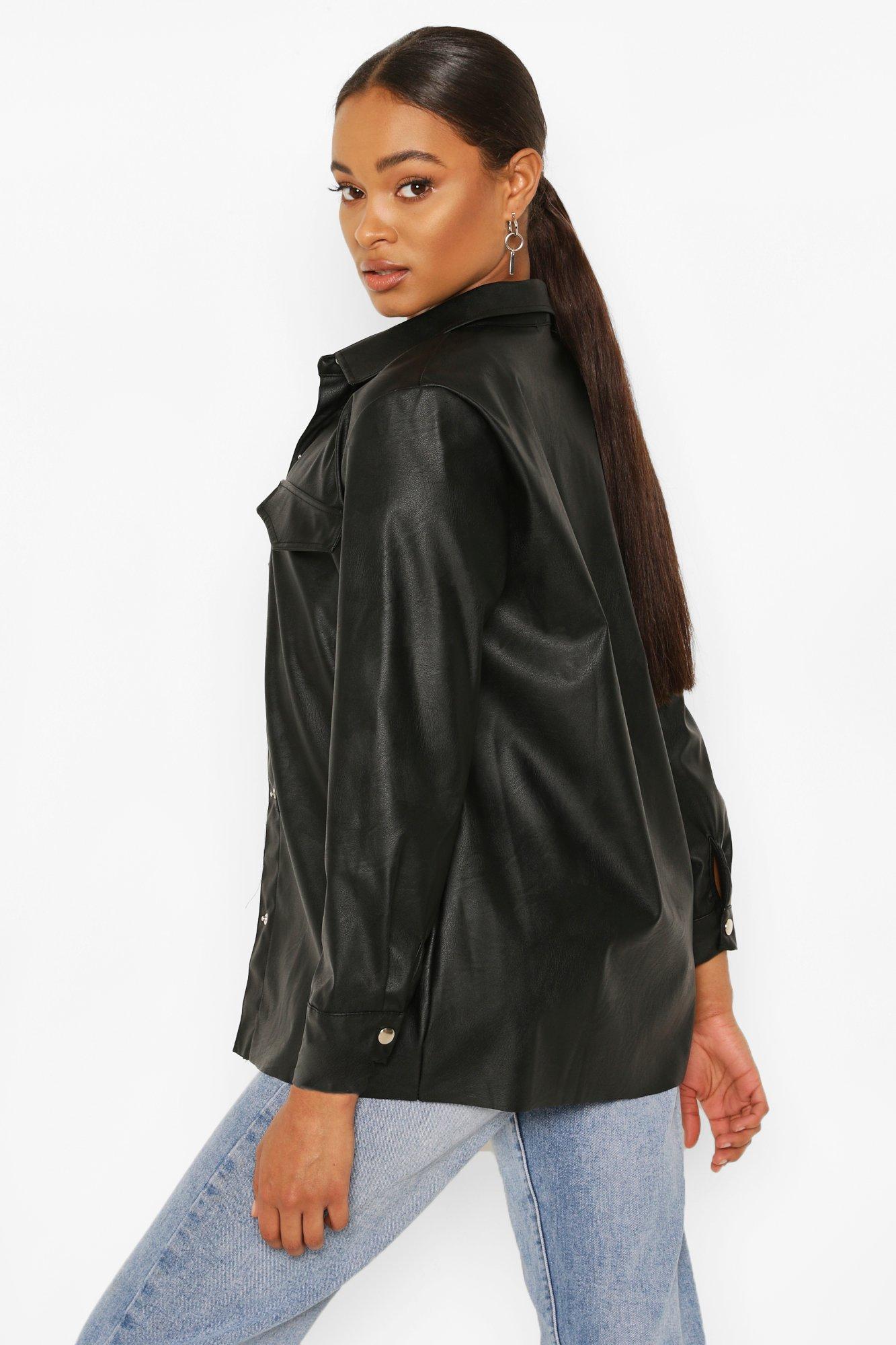 Geegee Driver's Side Faux Leather Shacket - Black 2x