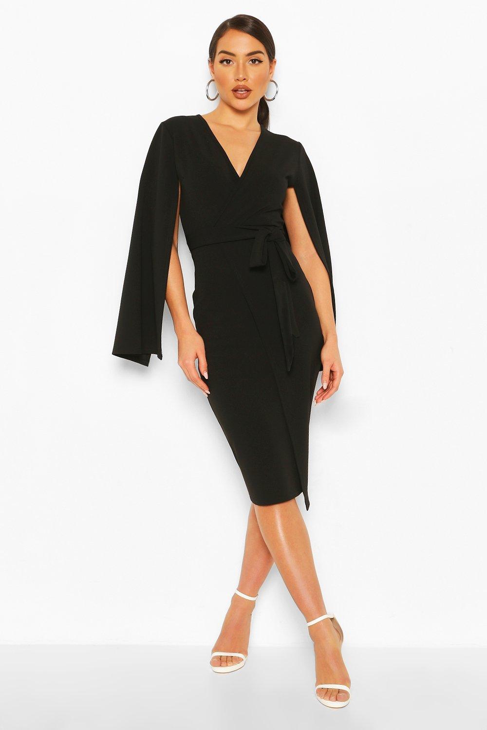 cape style wrap midi dress