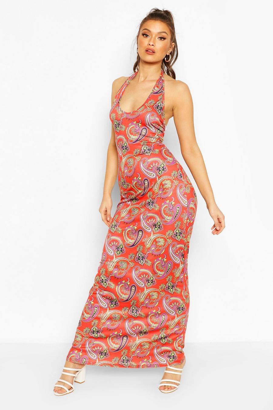 Red rot Paisley Halterneck Maxi Dress image number 1