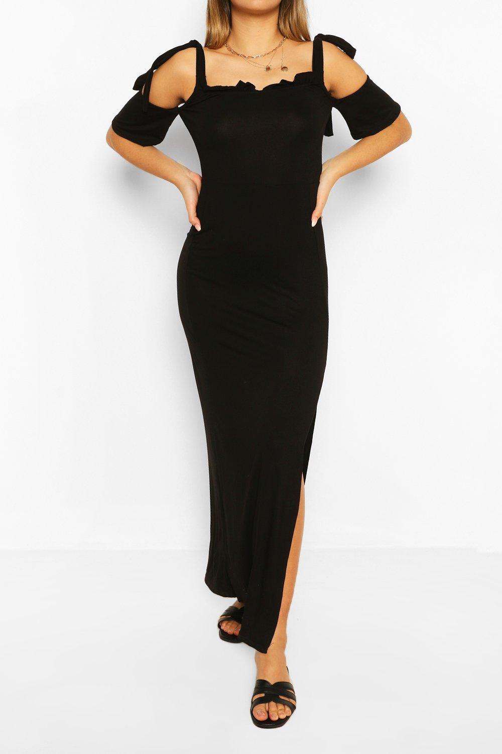 boohoo black cold shoulder dress