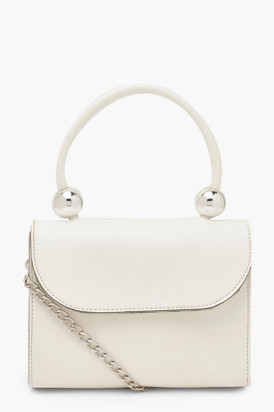 White Smooth PU Bead Structured Cross Body Bag image number 1