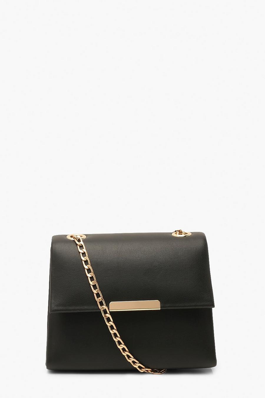 Black Smooth PU Structured Cross Body Bag & Chain image number 1
