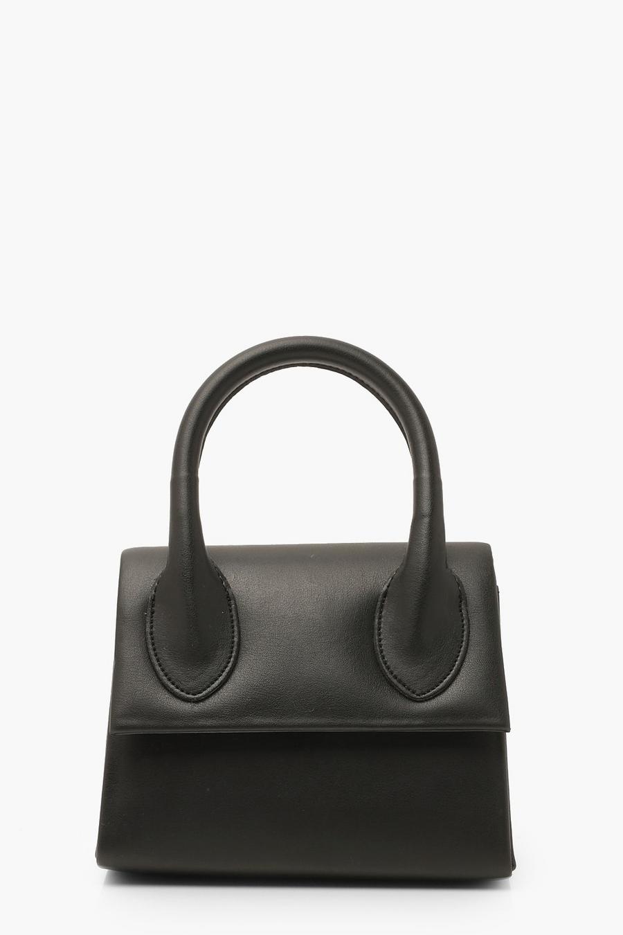 Black Structured Handle Detail Grab Bag With Strap image number 1