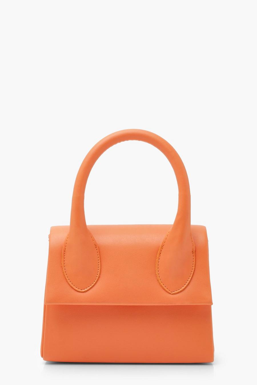 Orange Structured Handle Detail Grab Bag With Strap image number 1