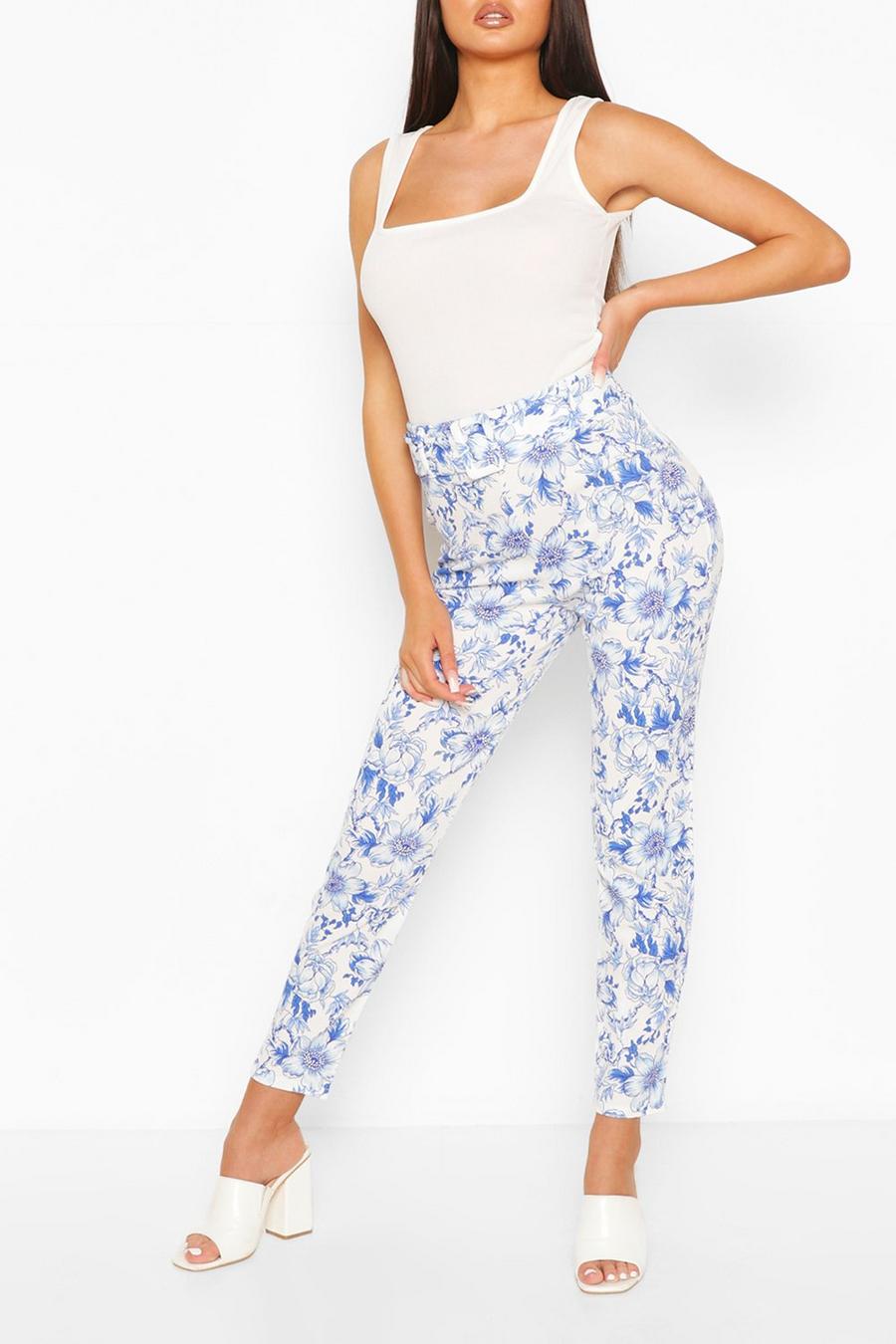 Floral Skinny Belted Trousers image number 1