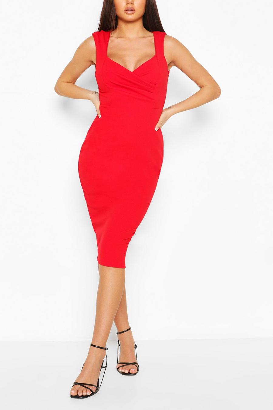 Red Sweetheart Wrap Crepe Bodycon Dress image number 1