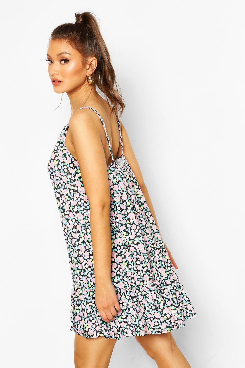 Robe coupe fluide ourlet volant et imprim petites fleurs