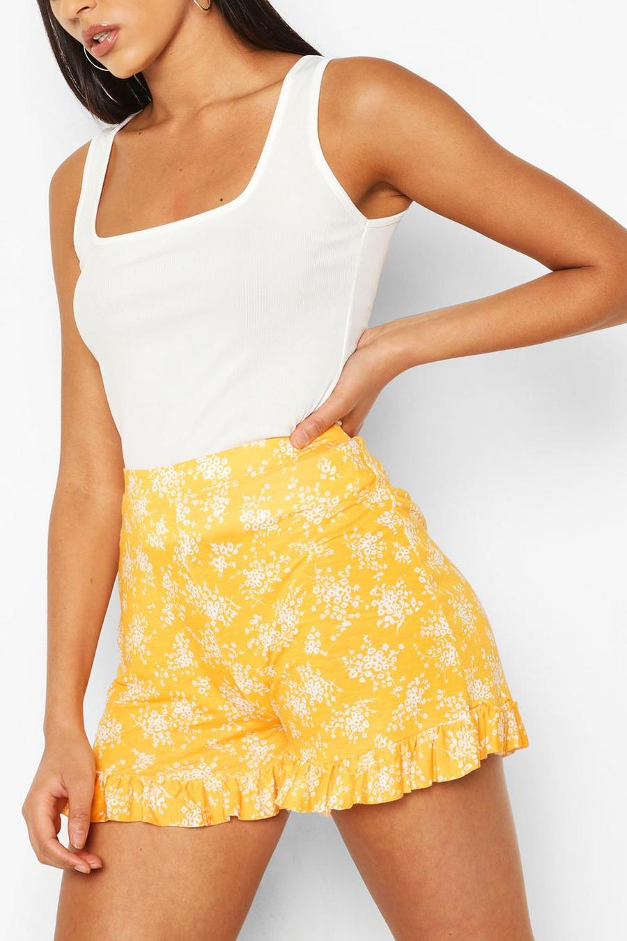 Ditsy Floral Ruffle Hem Jersey Shorts image number 1