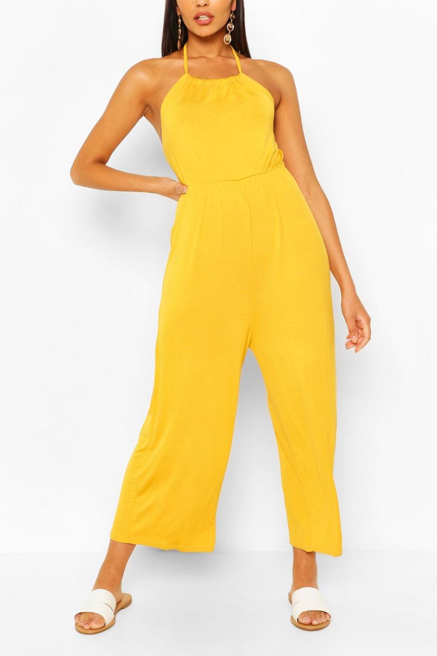 Chartreuse Strappy Jersey Knit Jumpsuit image number 1