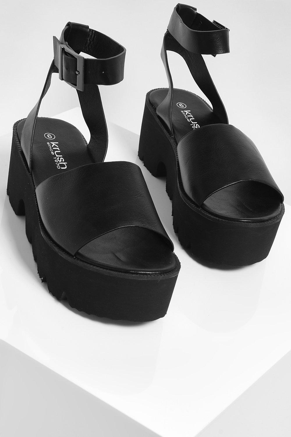 black cleated platform sandals