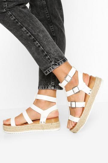 White Multi Strap Gladiator Flatforms