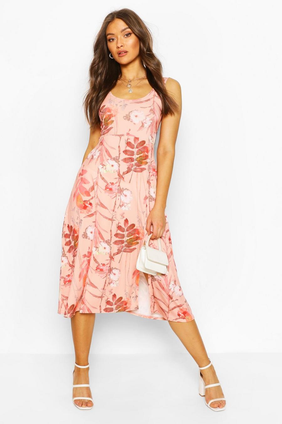Floral Print Flippy Midi Dress, Pink image number 1