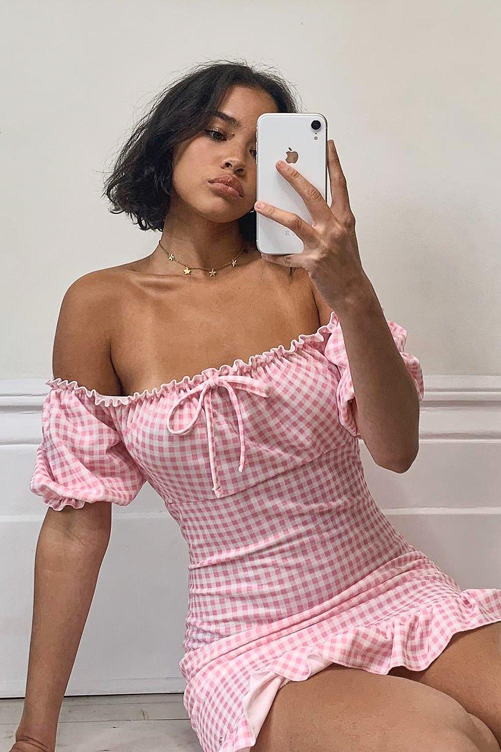 gingham milkmaid dress