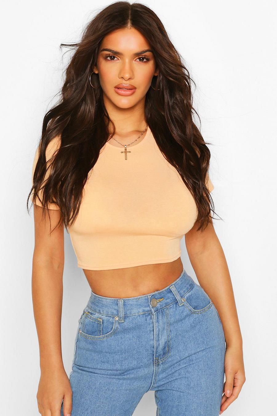 Apricot Basic Cap Sleeve Crop Top image number 1