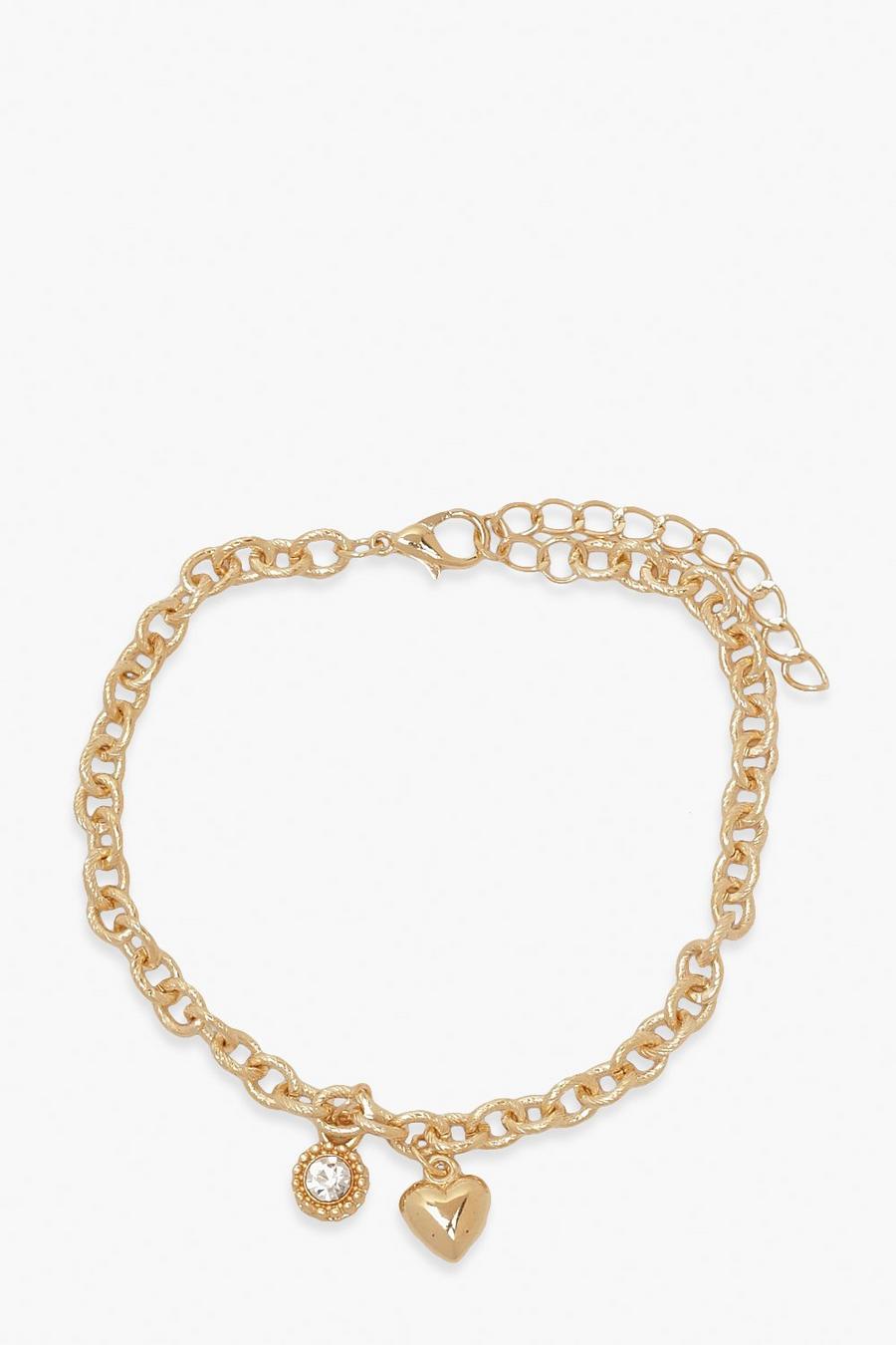 Gold Heart & Diamante Anklet image number 1