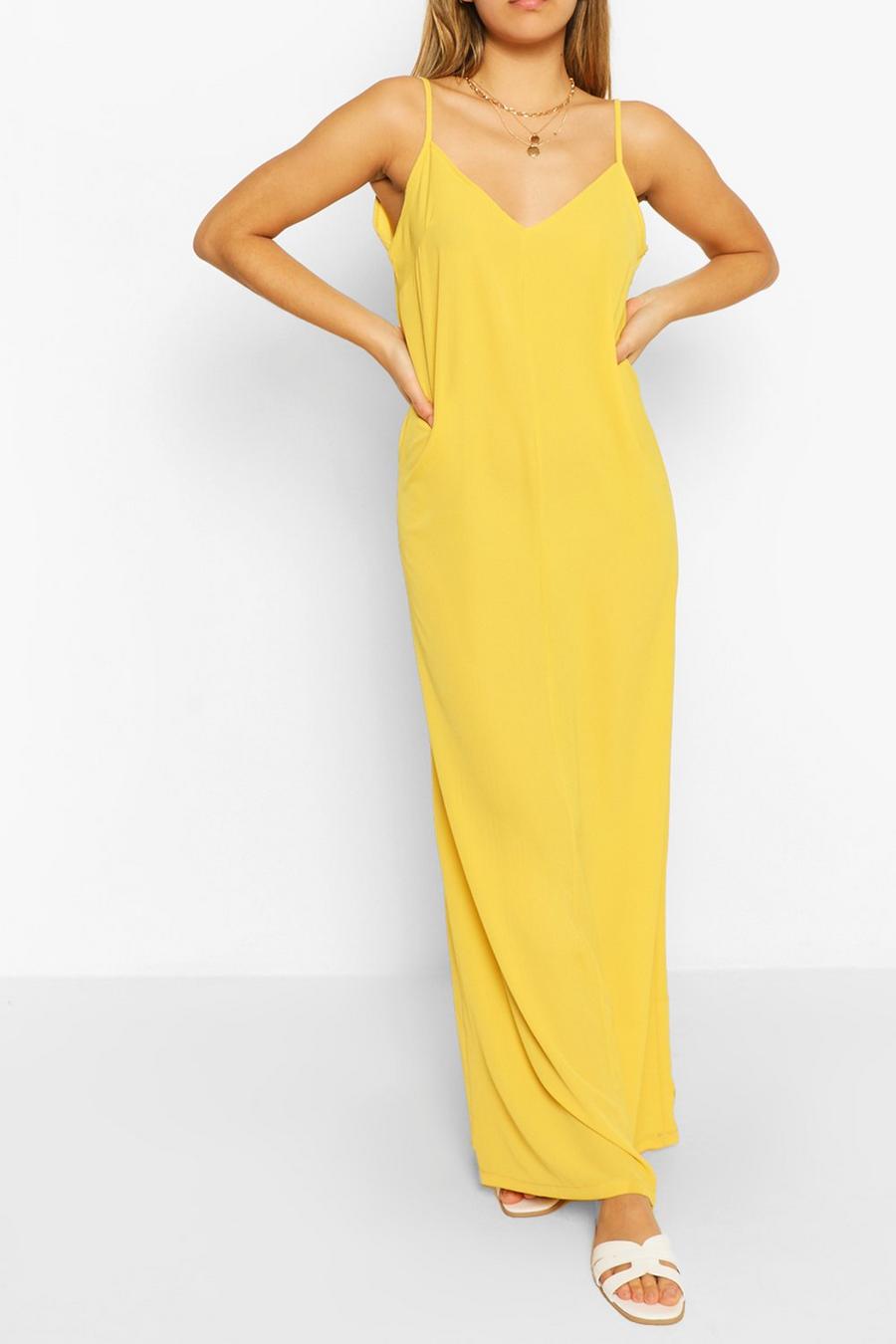Yellow Plain Strappy Maxi Dress image number 1
