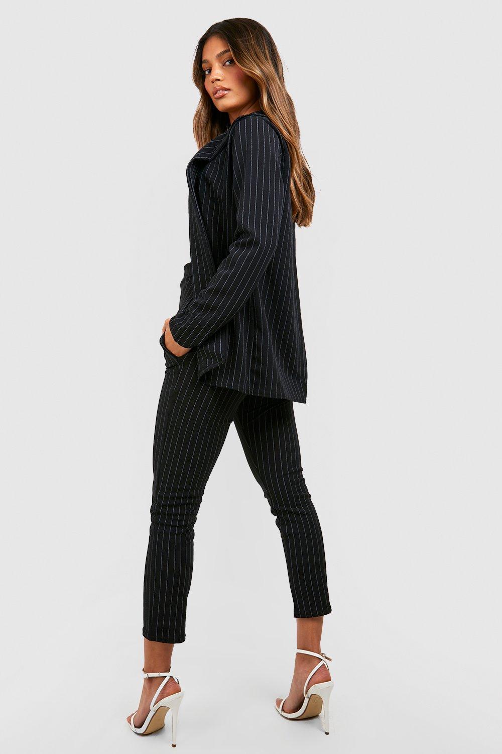 Pinstripe Tailored Blazer And Pants Two-Piece Suit