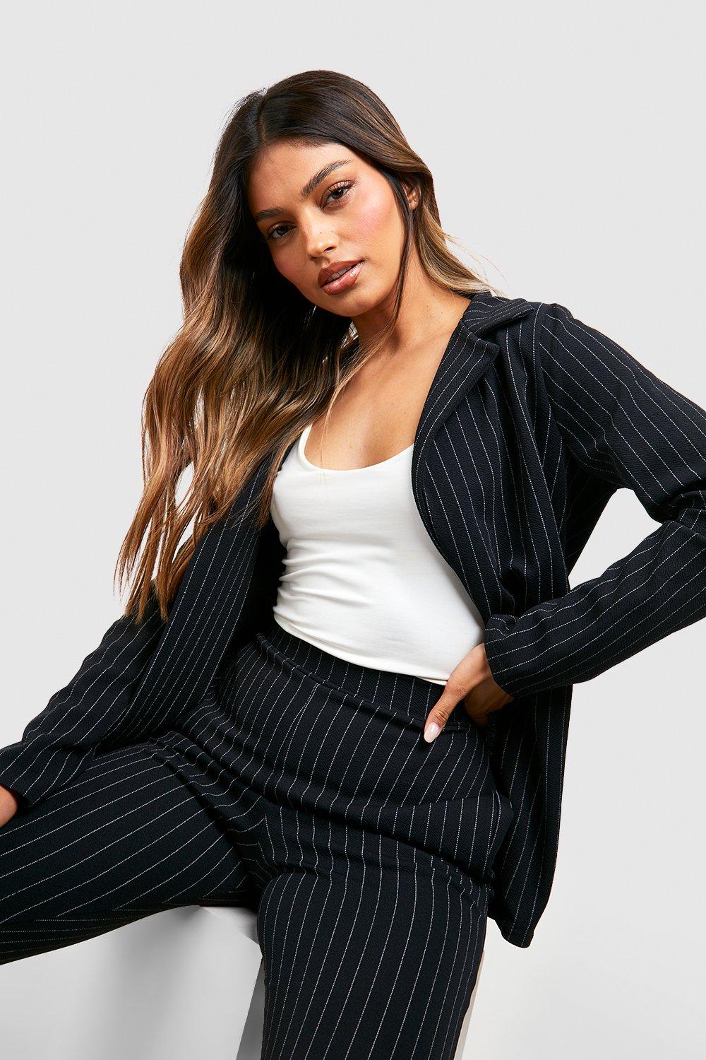 Pinstripe Tailored Blazer And Pants Two Piece Suit