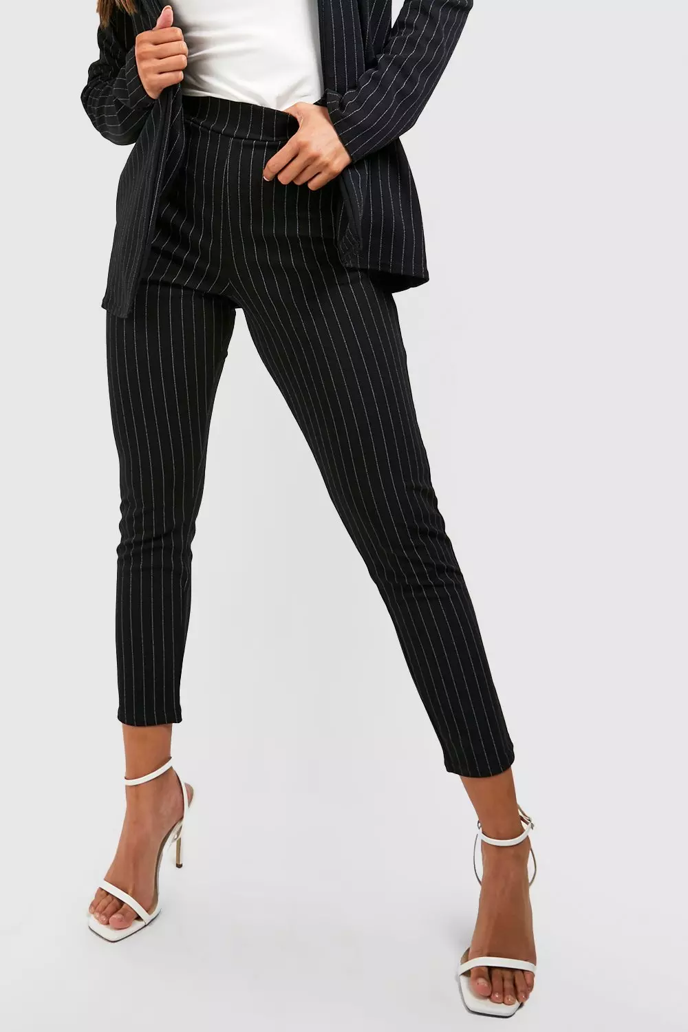 Pinstripe Tailored Blazer And Pants Two-Piece Suit