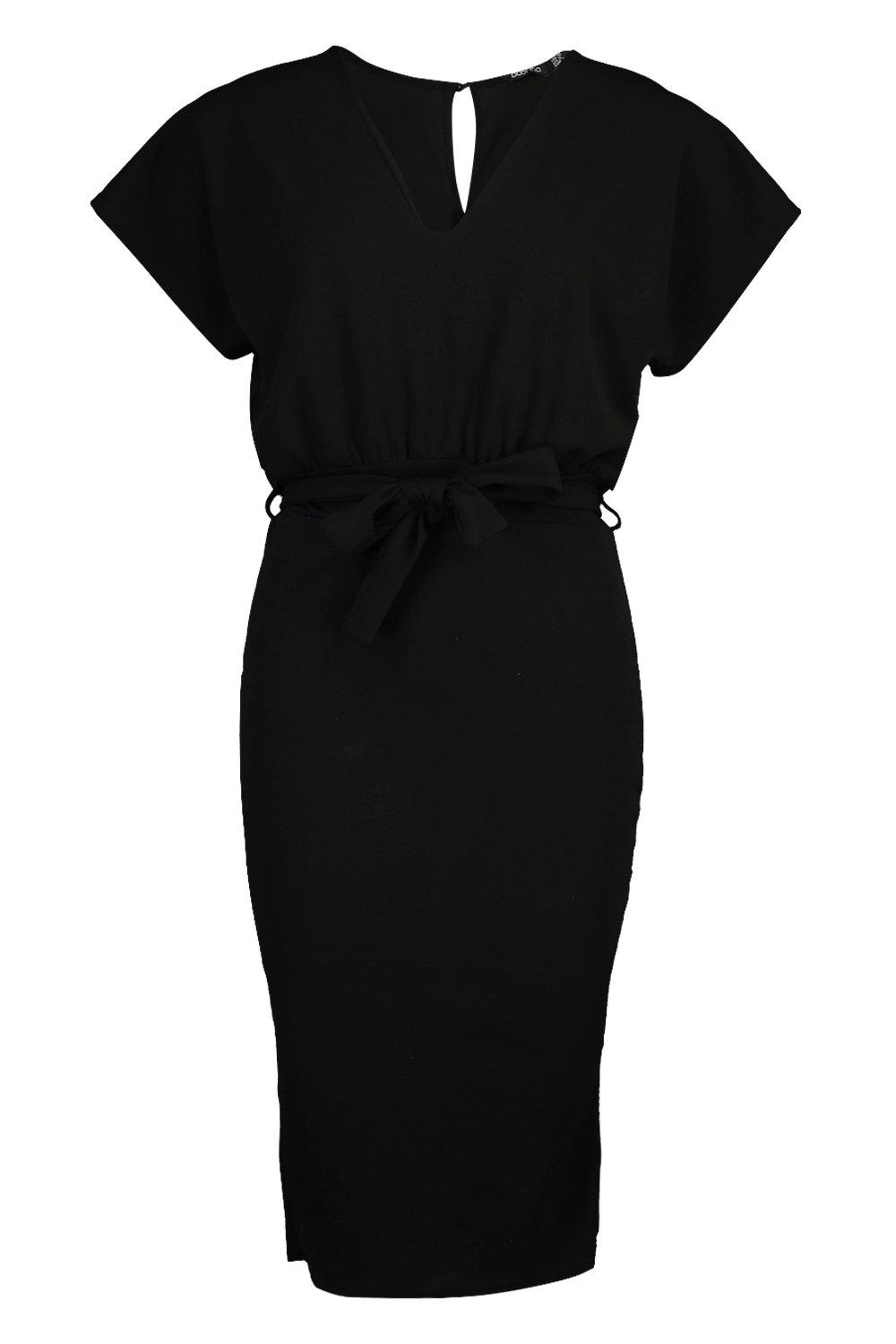 black batwing belted dress