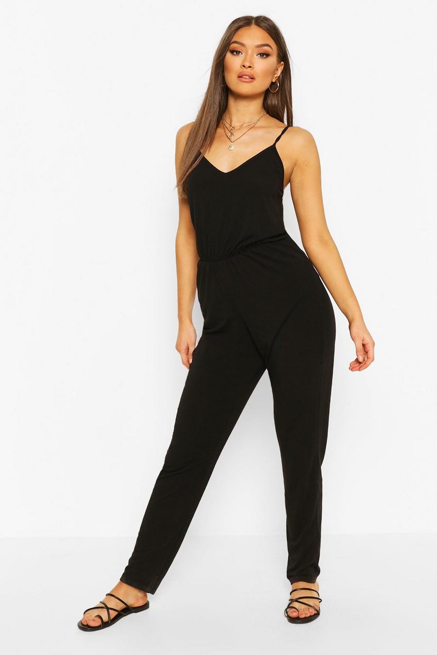 Black Recycled Basic Strappy Jumpsuit image number 1