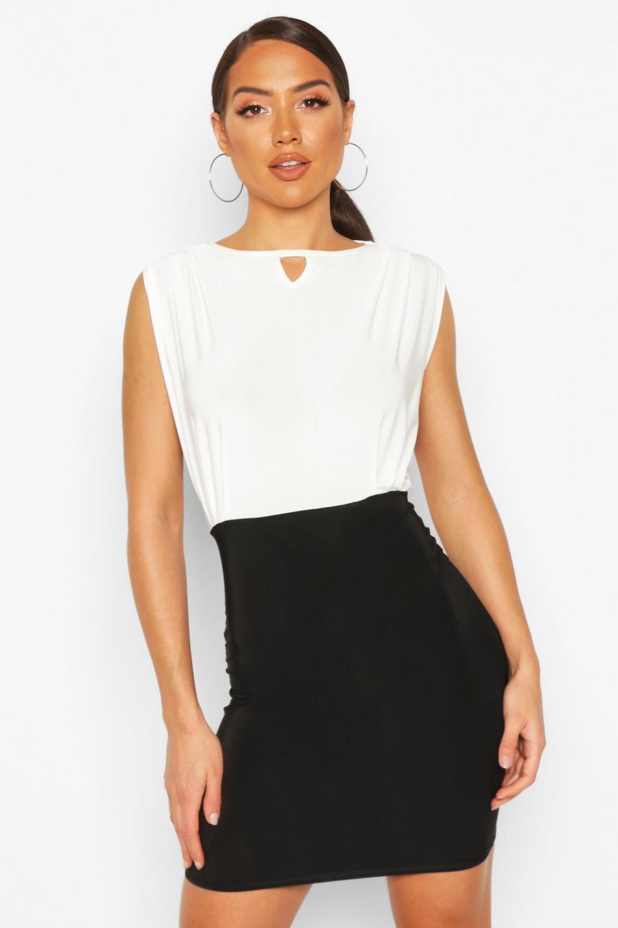 Mini-Kleid aus glänzendem Jersey mit Schlüssellochausschnitt, Creme image number 1