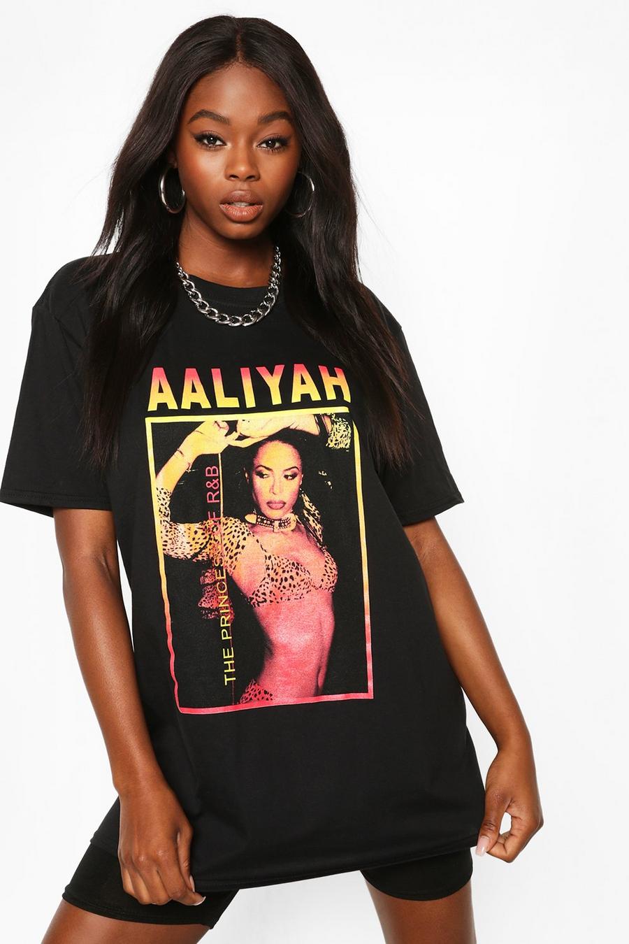 Lizenz T-Shirt mit „Aaliyah“-Grafik, Schwarz image number 1