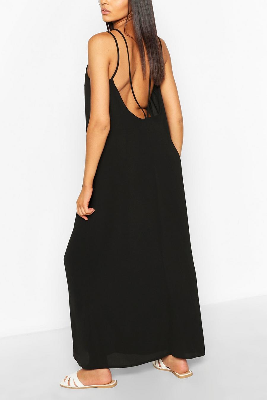 Black Strappy Back Woven Maxi Dress image number 1