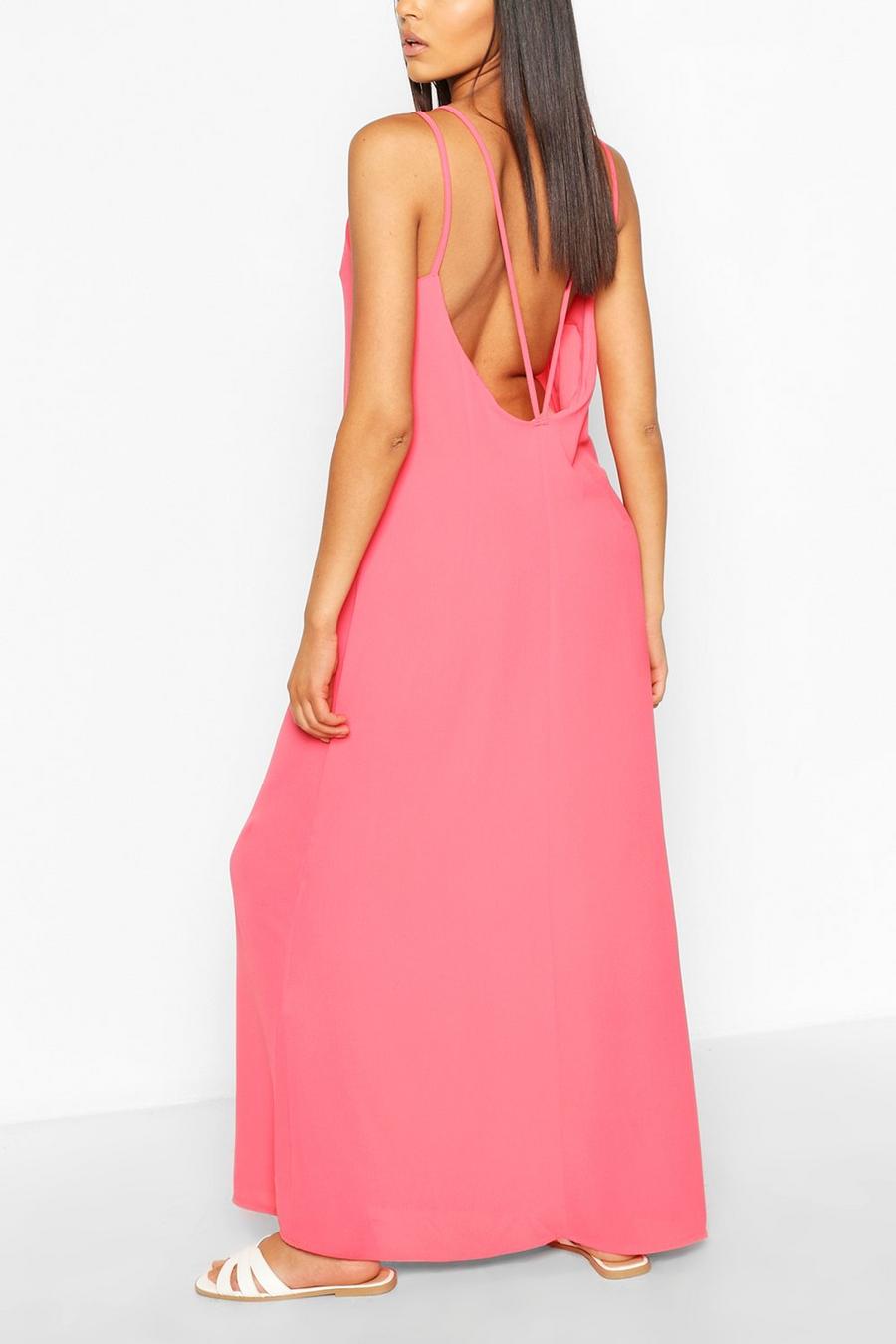 Coral Strappy Back Woven Maxi Dress image number 1
