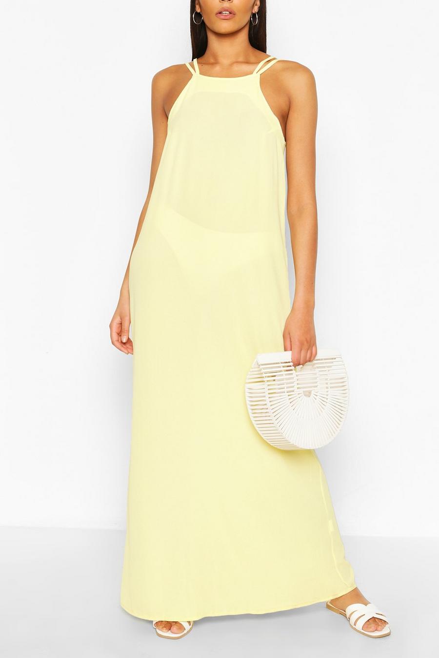Yellow Strappy Back Woven Maxi Dress image number 1