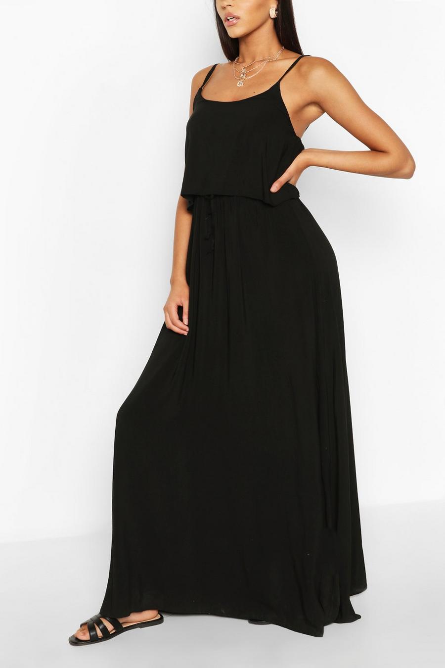 Black Strappy Double Layer Maxi Dress image number 1