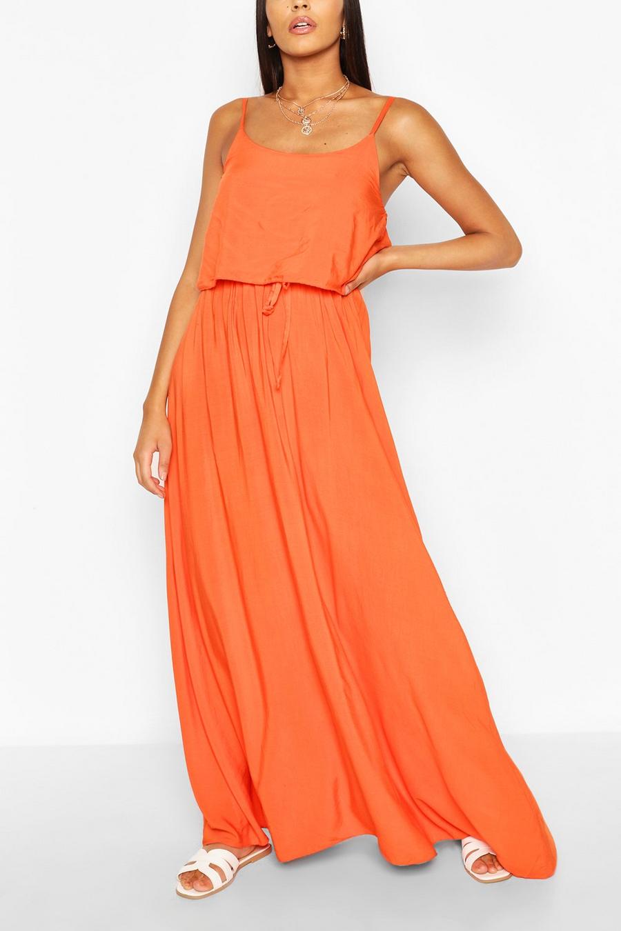 Orange Maxiklänning i två lager med smala axelband image number 1