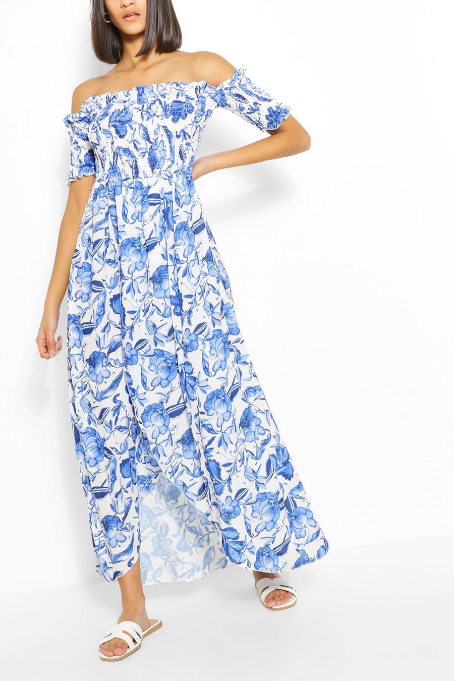 Floral Shirred Off Shoulder Wrap Maxi Dress image number 1
