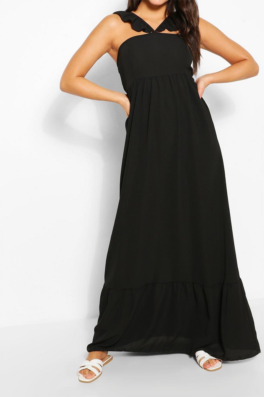 Black svart Strappy Ruffle Detail Maxi Dress image number 1