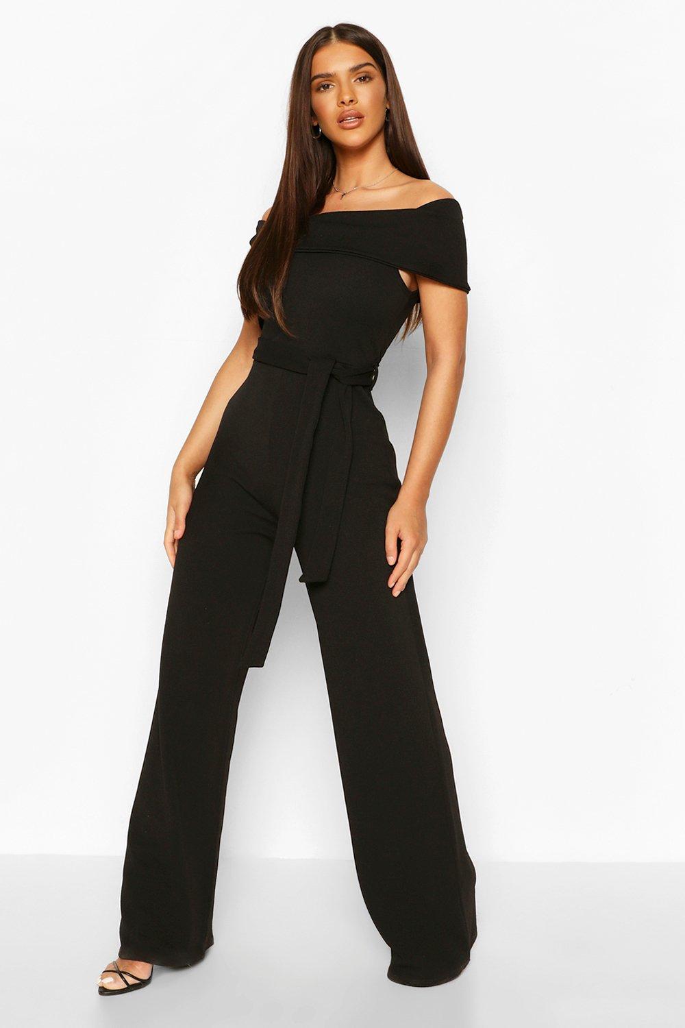 off the shoulder tie waist jumpsuit