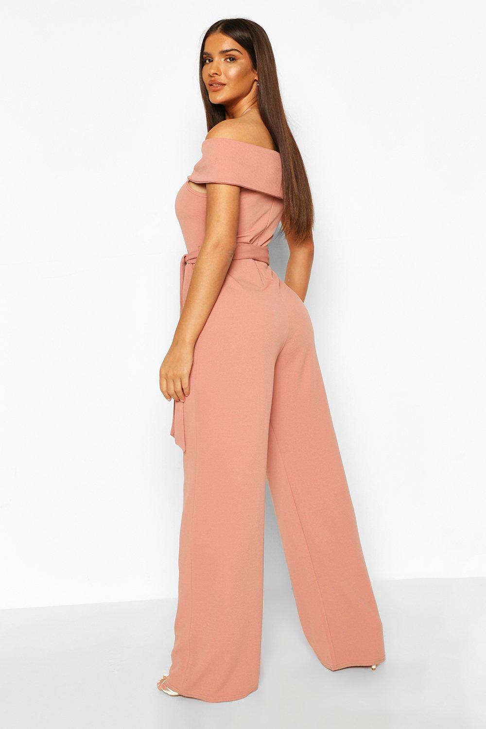 Off the shoulder tie waist jumpsuit on sale