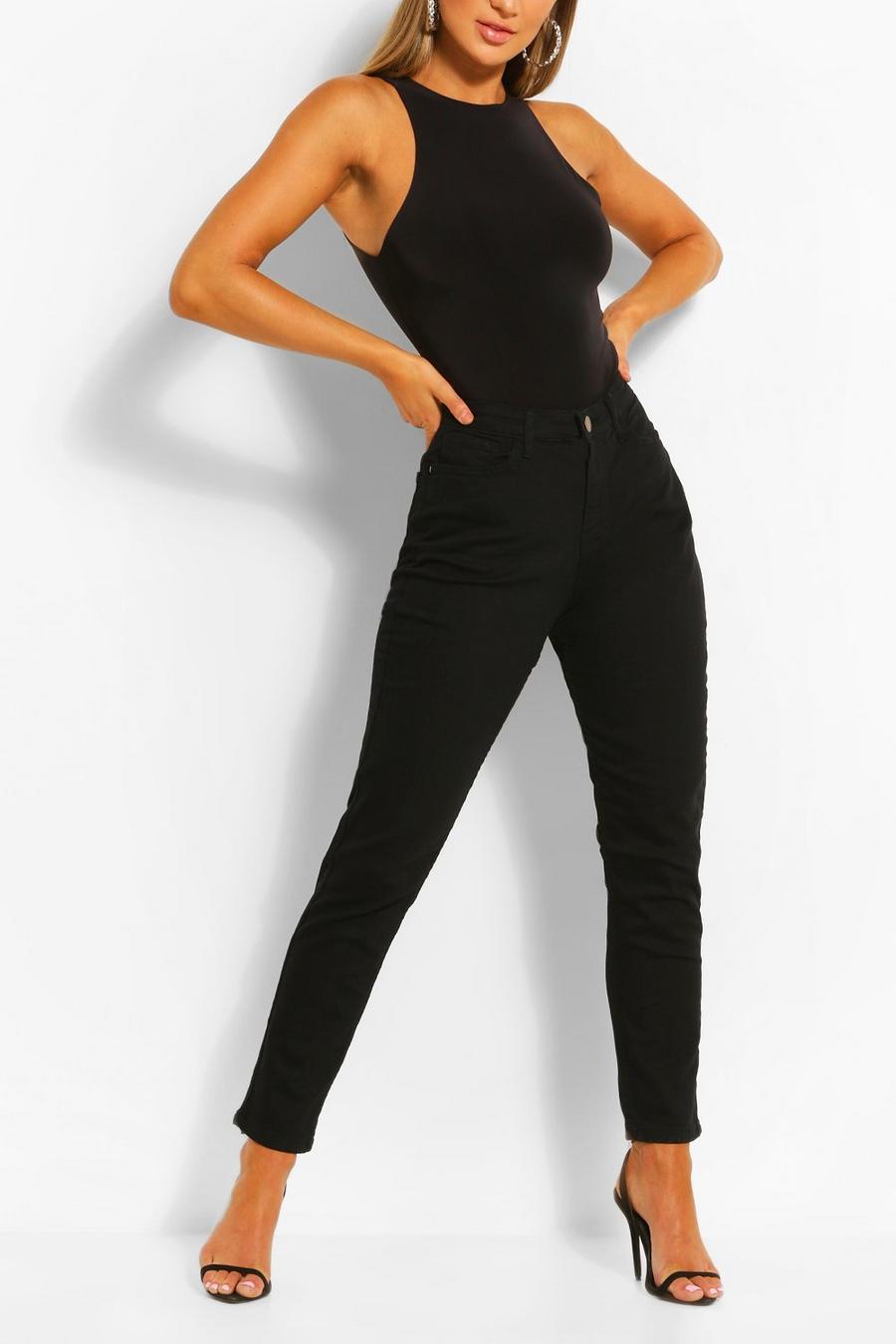 Black svart Mom jeans med stretch och hög midja image number 1