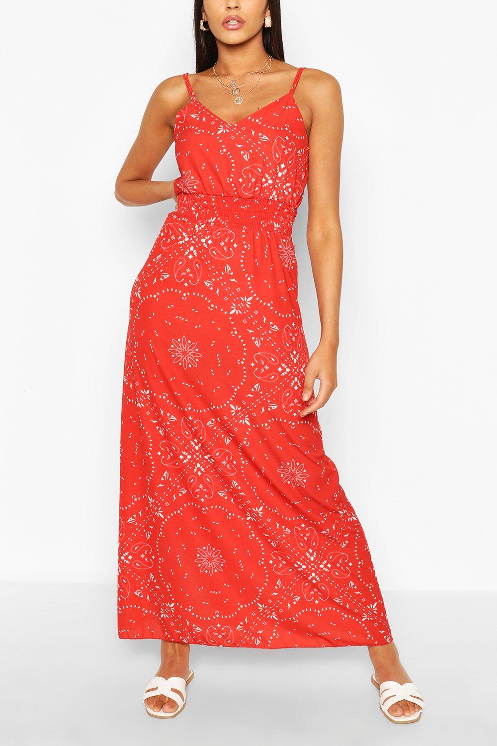 red maxi dress boohoo