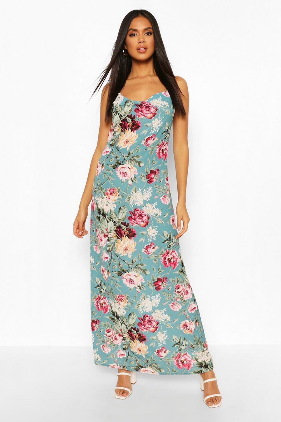 Sage Floral Cowl Slip Maxi Dress image number 1