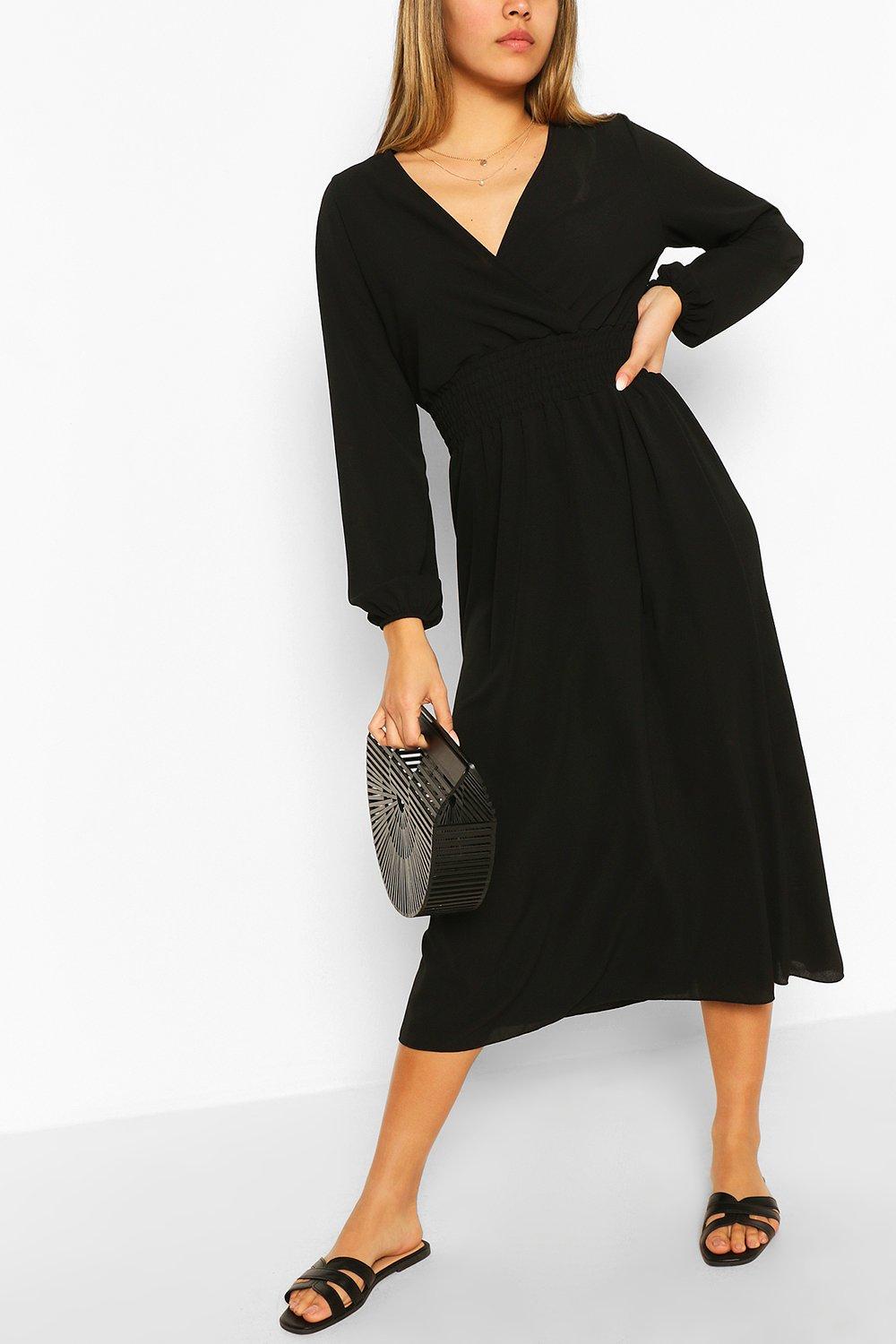 wrap long sleeve midi dress