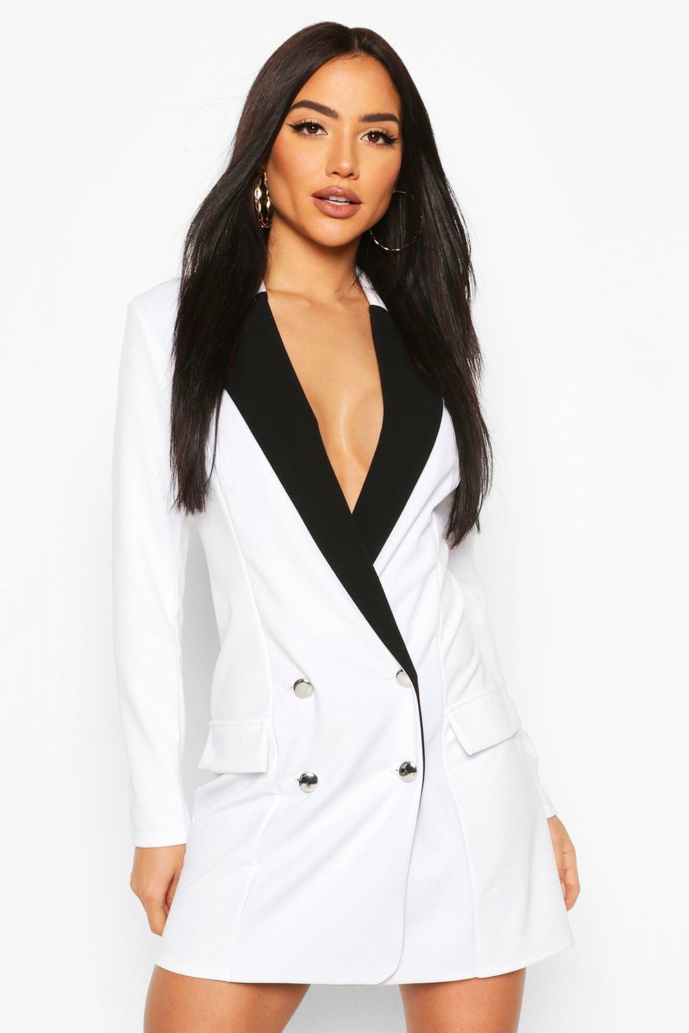 white blazer dress boohoo