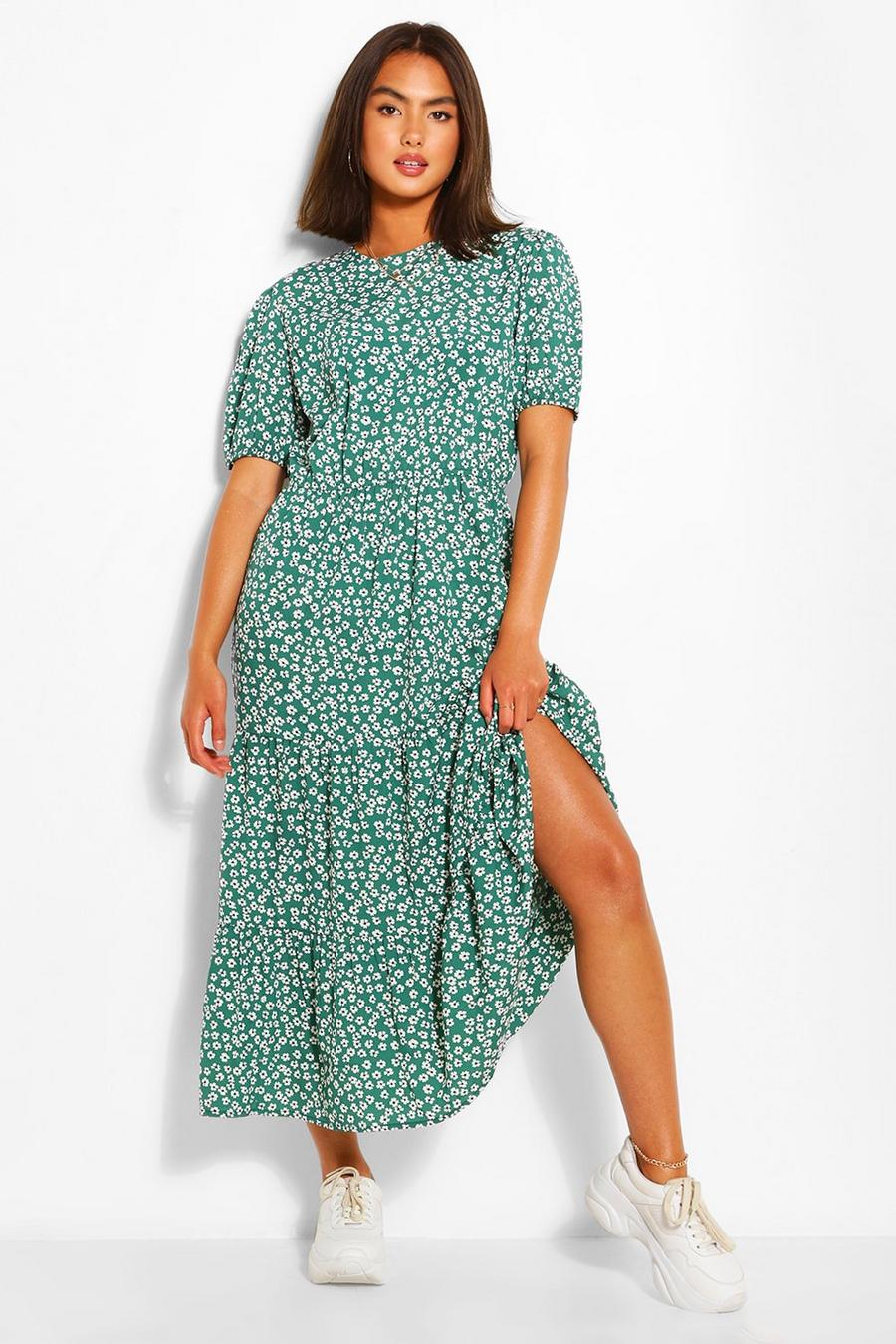 Green Woven Floral Print Midaxi Dress image number 1