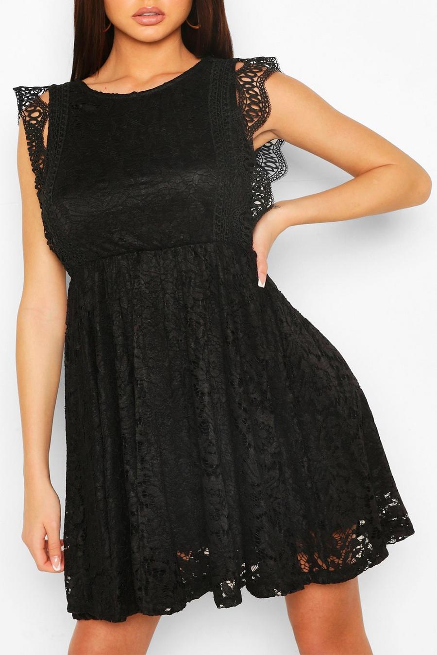 שחור שמלת סקייטר עם חצאית תחרה מודרגת image number 1
