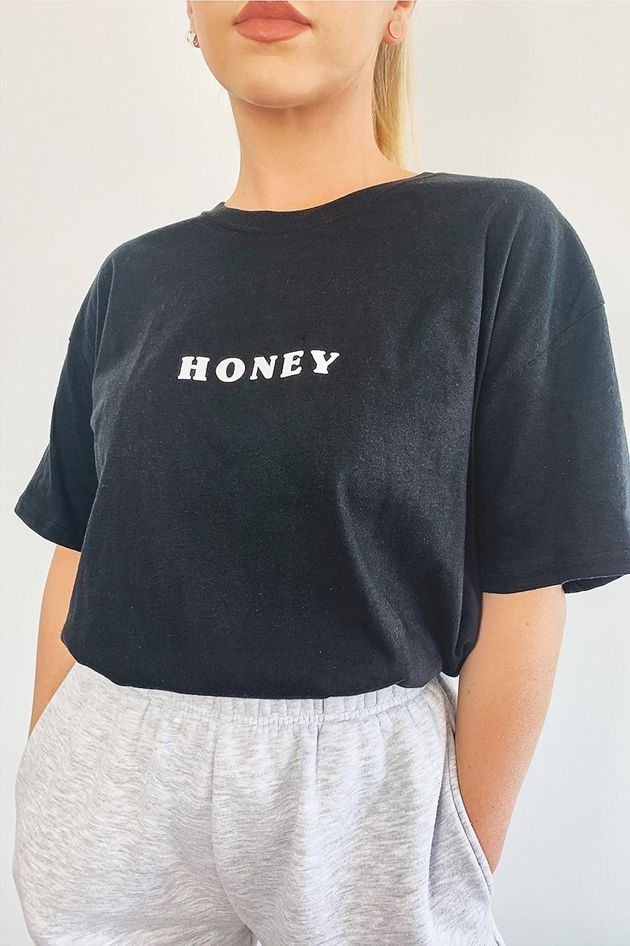 Black negro Honey Slogan T-Shirt image number 1