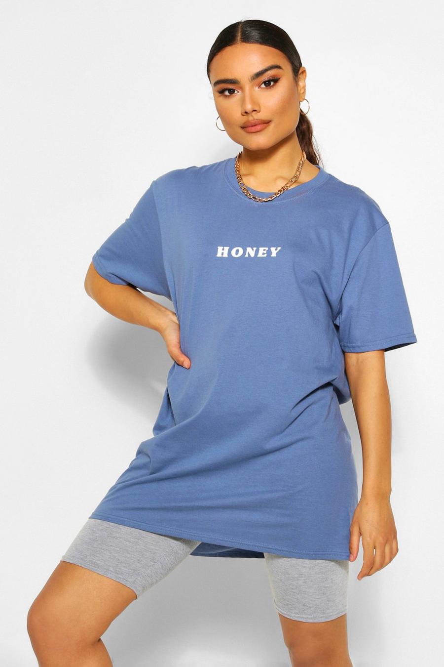 T-Shirt mit „Honey“-Slogan, Indigoblau image number 1