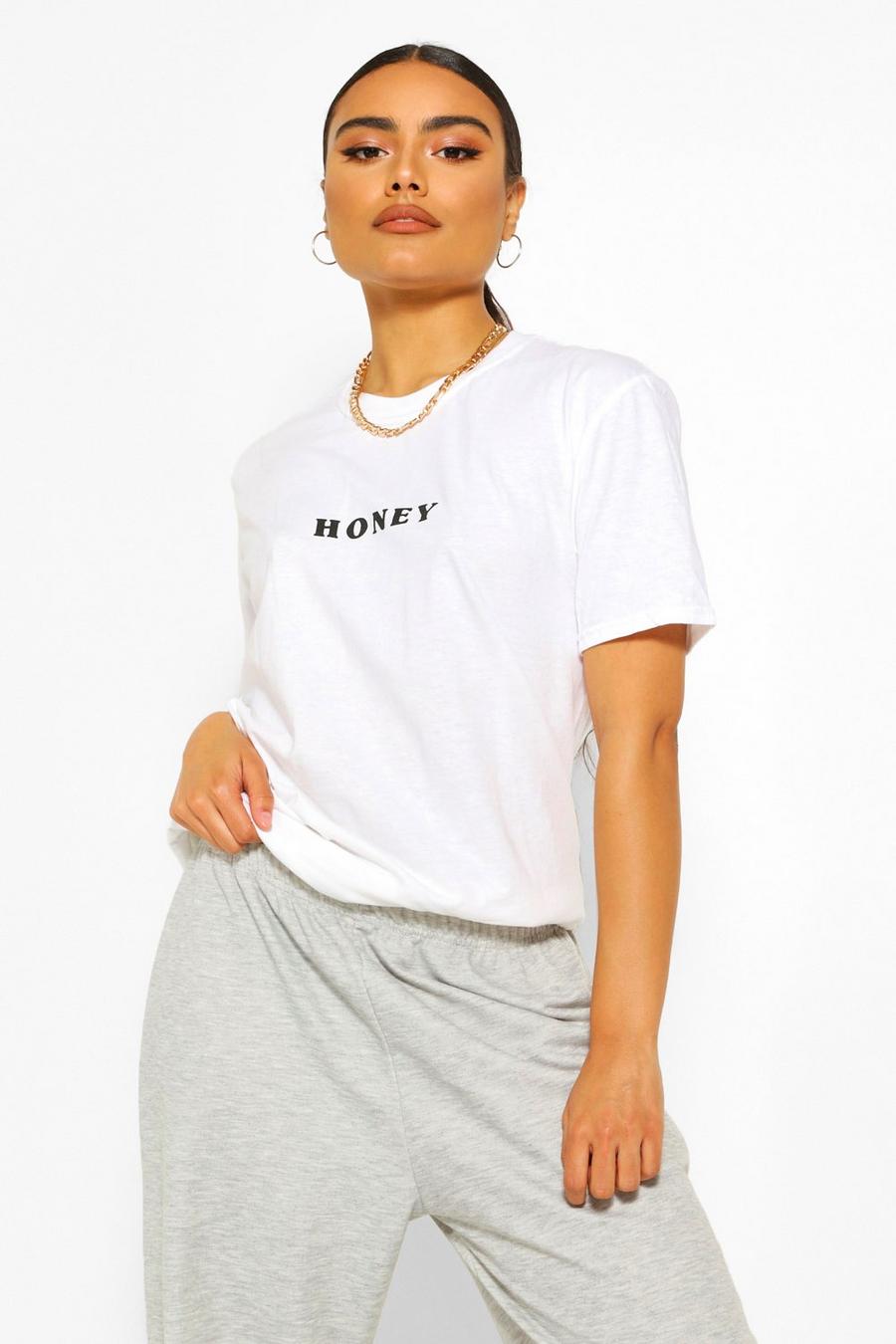 White Honey T-shirt med slogan image number 1
