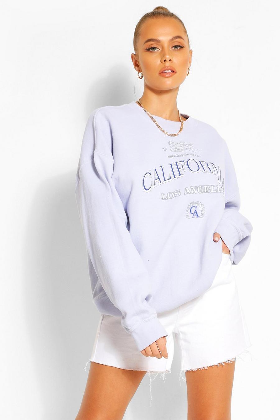 Oversize Sweatshirt mit California-Print, Blassblau image number 1