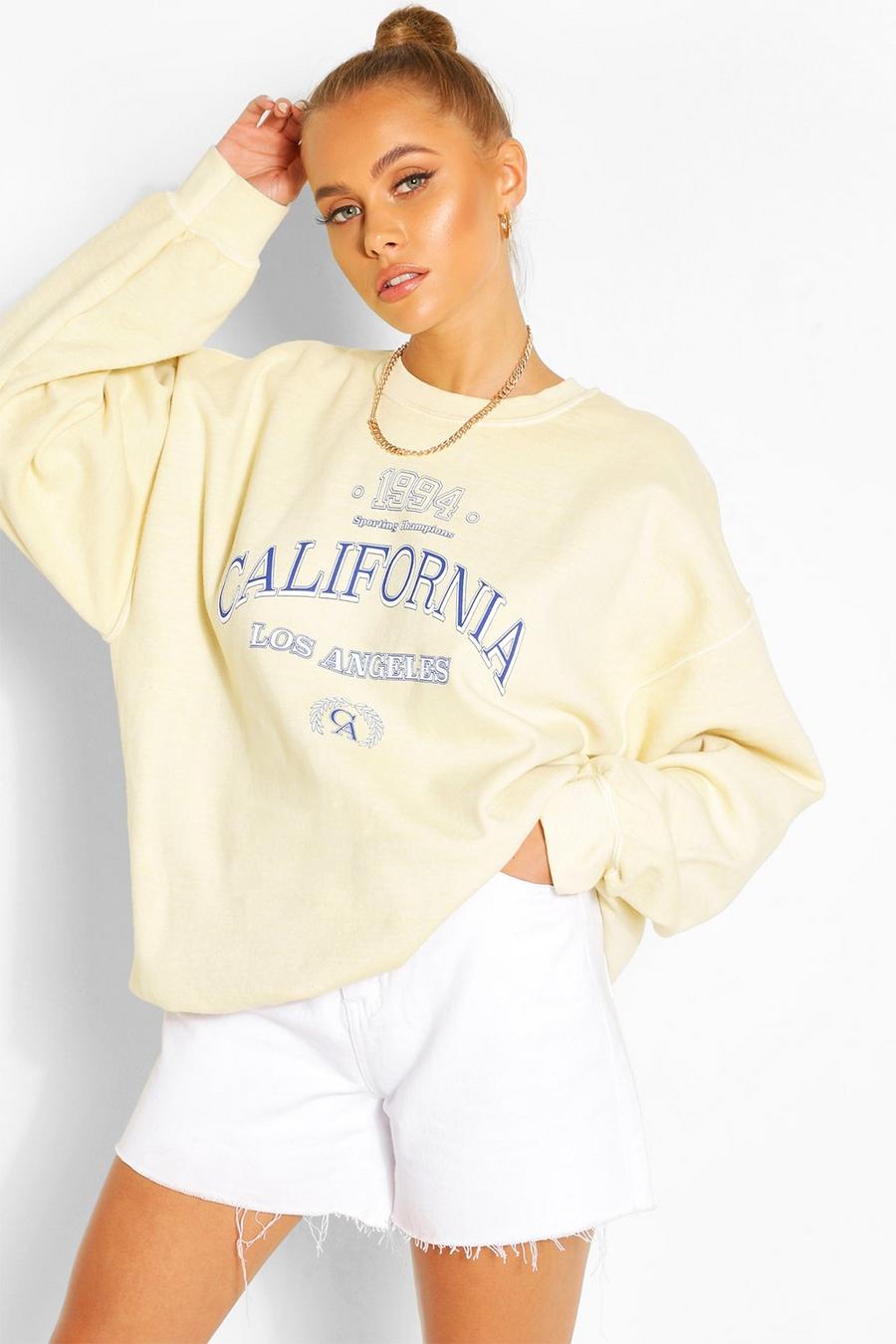 Yellow "California" Oversize sweatshirt med tvättad effekt image number 1
