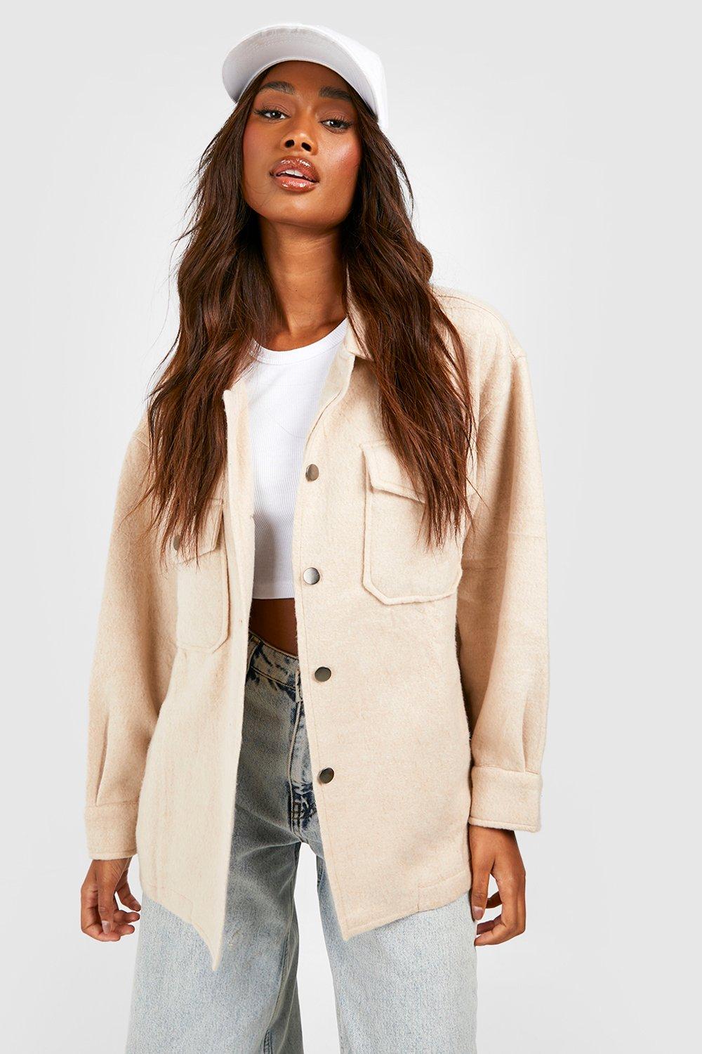 Beige shop shacket womens