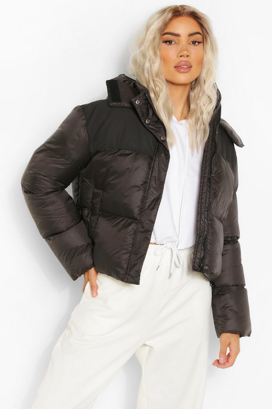 Women's Fabric Panelled Puffer Jacket | Boohoo UK